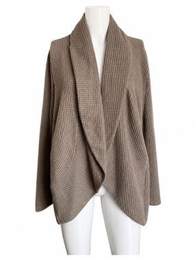 New In Taupe Waffle Knit Drape Front Cardigan Sweater Size L